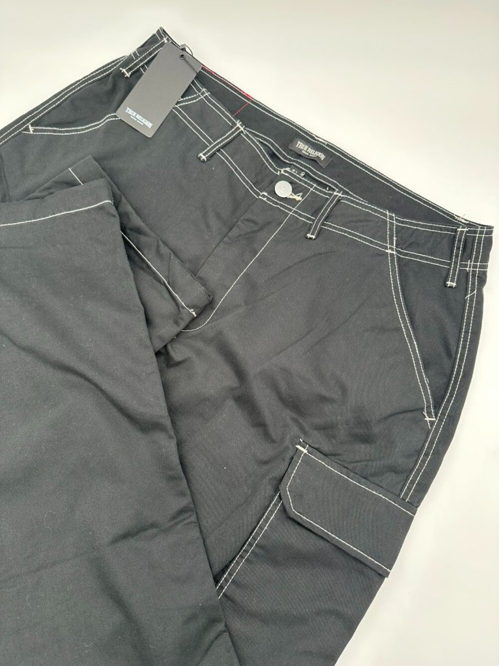 True Religion Men's Relaxed Wide Leg Baggy Cargo Pant Size W36 x L32 Jet Black